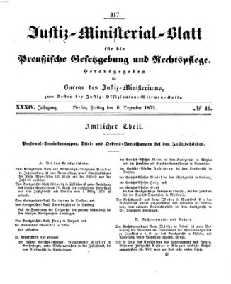 Justiz-Ministerialblatt für die preußische Gesetzgebung und Rechtspflege Freitag 6. Dezember 1872