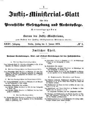 Justiz-Ministerialblatt für die preußische Gesetzgebung und Rechtspflege Freitag 3. Januar 1873