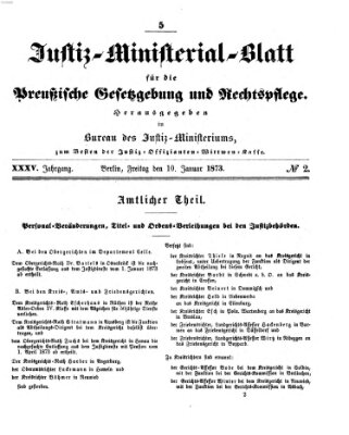 Justiz-Ministerialblatt für die preußische Gesetzgebung und Rechtspflege Freitag 10. Januar 1873