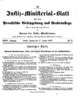 Justiz-Ministerialblatt für die preußische Gesetzgebung und Rechtspflege Freitag 17. Januar 1873