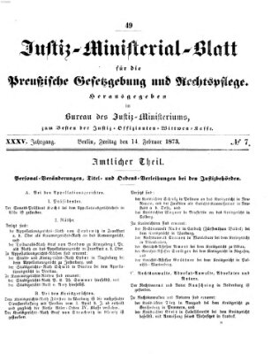 Justiz-Ministerialblatt für die preußische Gesetzgebung und Rechtspflege Freitag 14. Februar 1873