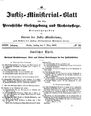 Justiz-Ministerialblatt für die preußische Gesetzgebung und Rechtspflege Freitag 7. März 1873