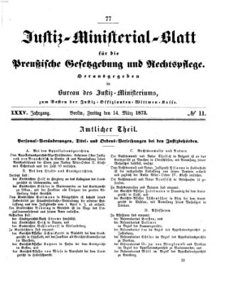 Justiz-Ministerialblatt für die preußische Gesetzgebung und Rechtspflege Freitag 14. März 1873