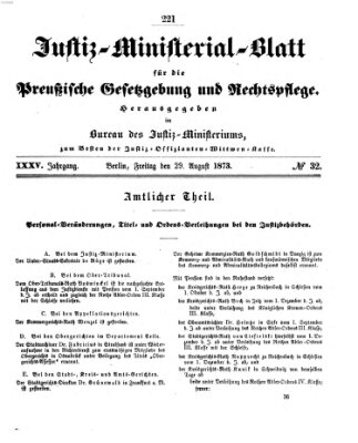 Justiz-Ministerialblatt für die preußische Gesetzgebung und Rechtspflege Freitag 29. August 1873