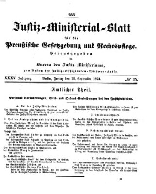 Justiz-Ministerialblatt für die preußische Gesetzgebung und Rechtspflege Freitag 19. September 1873