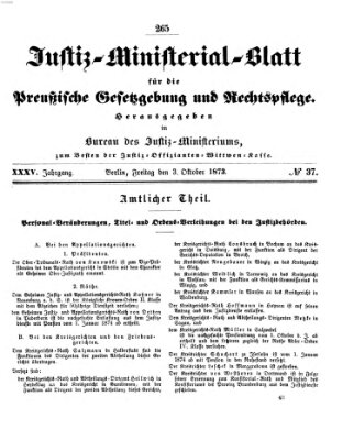 Justiz-Ministerialblatt für die preußische Gesetzgebung und Rechtspflege Freitag 3. Oktober 1873