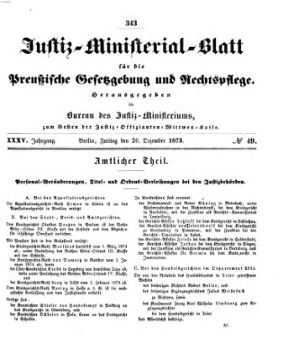 Justiz-Ministerialblatt für die preußische Gesetzgebung und Rechtspflege Freitag 26. Dezember 1873