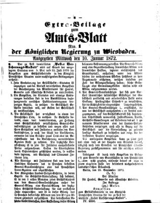 Amtsblatt der Regierung in Wiesbaden (Herzoglich-nassauisches allgemeines Intelligenzblatt) Mittwoch 10. Januar 1872