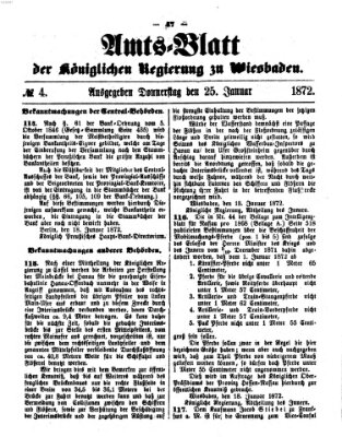 Amtsblatt der Regierung in Wiesbaden (Herzoglich-nassauisches allgemeines Intelligenzblatt) Donnerstag 25. Januar 1872