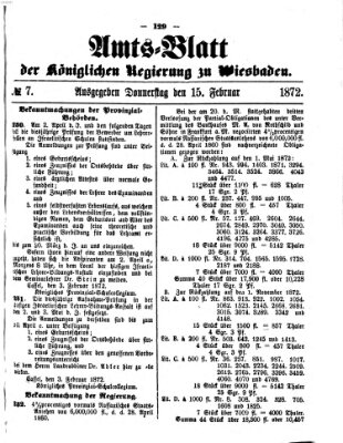 Amtsblatt der Regierung in Wiesbaden (Herzoglich-nassauisches allgemeines Intelligenzblatt) Donnerstag 15. Februar 1872