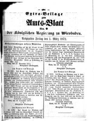 Amtsblatt der Regierung in Wiesbaden (Herzoglich-nassauisches allgemeines Intelligenzblatt) Freitag 1. März 1872