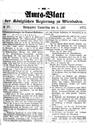 Amtsblatt der Regierung in Wiesbaden (Herzoglich-nassauisches allgemeines Intelligenzblatt) Donnerstag 4. Juli 1872