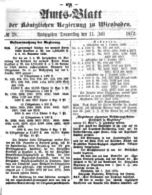 Amtsblatt der Regierung in Wiesbaden (Herzoglich-nassauisches allgemeines Intelligenzblatt) Donnerstag 11. Juli 1872