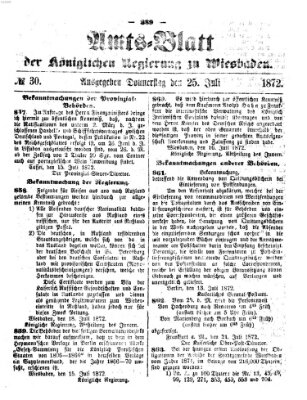 Amtsblatt der Regierung in Wiesbaden (Herzoglich-nassauisches allgemeines Intelligenzblatt) Donnerstag 25. Juli 1872