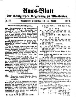 Amtsblatt der Regierung in Wiesbaden (Herzoglich-nassauisches allgemeines Intelligenzblatt) Donnerstag 15. August 1872