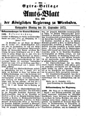 Amtsblatt der Regierung in Wiesbaden (Herzoglich-nassauisches allgemeines Intelligenzblatt) Montag 30. September 1872