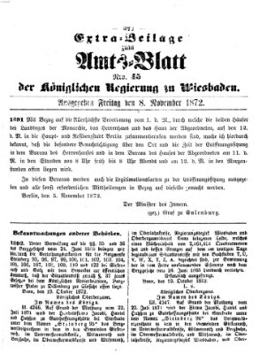 Amtsblatt der Regierung in Wiesbaden (Herzoglich-nassauisches allgemeines Intelligenzblatt) Freitag 8. November 1872