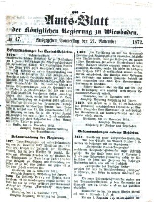 Amtsblatt der Regierung in Wiesbaden (Herzoglich-nassauisches allgemeines Intelligenzblatt) Donnerstag 21. November 1872