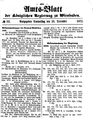 Amtsblatt der Regierung in Wiesbaden (Herzoglich-nassauisches allgemeines Intelligenzblatt) Donnerstag 26. Dezember 1872