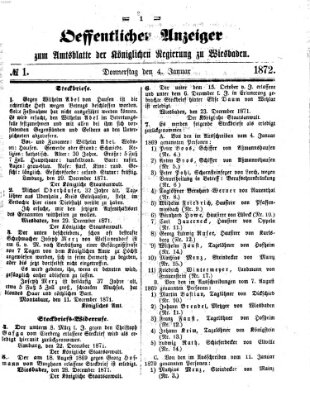 Amtsblatt der Regierung in Wiesbaden (Herzoglich-nassauisches allgemeines Intelligenzblatt) Donnerstag 4. Januar 1872