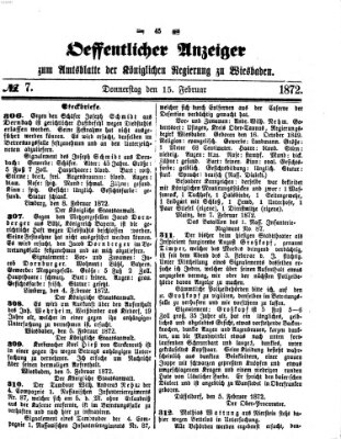 Amtsblatt der Regierung in Wiesbaden (Herzoglich-nassauisches allgemeines Intelligenzblatt) Donnerstag 15. Februar 1872