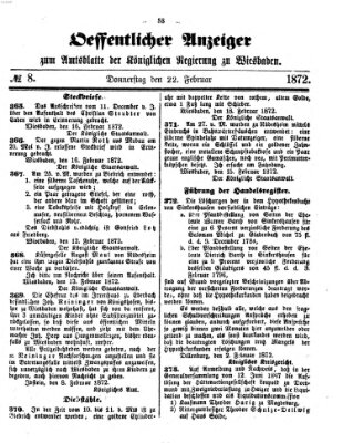 Amtsblatt der Regierung in Wiesbaden (Herzoglich-nassauisches allgemeines Intelligenzblatt) Donnerstag 22. Februar 1872