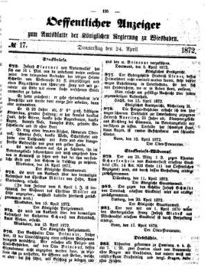 Amtsblatt der Regierung in Wiesbaden (Herzoglich-nassauisches allgemeines Intelligenzblatt) Mittwoch 24. April 1872