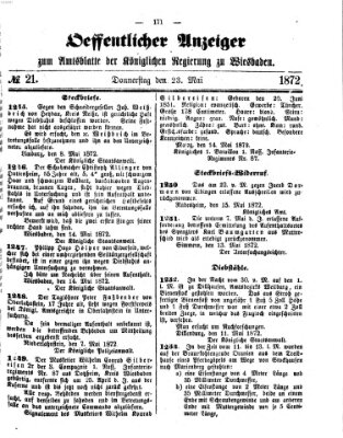 Amtsblatt der Regierung in Wiesbaden (Herzoglich-nassauisches allgemeines Intelligenzblatt) Donnerstag 23. Mai 1872