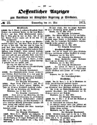 Amtsblatt der Regierung in Wiesbaden (Herzoglich-nassauisches allgemeines Intelligenzblatt) Donnerstag 30. Mai 1872