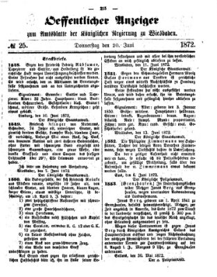 Amtsblatt der Regierung in Wiesbaden (Herzoglich-nassauisches allgemeines Intelligenzblatt) Donnerstag 20. Juni 1872