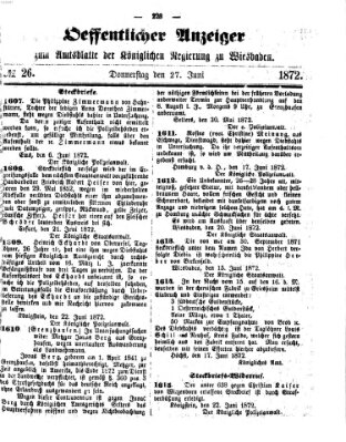 Amtsblatt der Regierung in Wiesbaden (Herzoglich-nassauisches allgemeines Intelligenzblatt) Donnerstag 27. Juni 1872