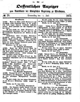 Amtsblatt der Regierung in Wiesbaden (Herzoglich-nassauisches allgemeines Intelligenzblatt) Donnerstag 11. Juli 1872