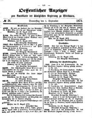 Amtsblatt der Regierung in Wiesbaden (Herzoglich-nassauisches allgemeines Intelligenzblatt) Donnerstag 5. September 1872