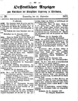 Amtsblatt der Regierung in Wiesbaden (Herzoglich-nassauisches allgemeines Intelligenzblatt) Donnerstag 26. September 1872