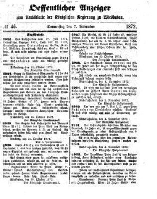 Amtsblatt der Regierung in Wiesbaden (Herzoglich-nassauisches allgemeines Intelligenzblatt) Donnerstag 7. November 1872