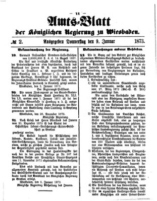 Amtsblatt der Regierung in Wiesbaden (Herzoglich-nassauisches allgemeines Intelligenzblatt) Donnerstag 9. Januar 1873