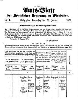 Amtsblatt der Regierung in Wiesbaden (Herzoglich-nassauisches allgemeines Intelligenzblatt) Donnerstag 23. Januar 1873