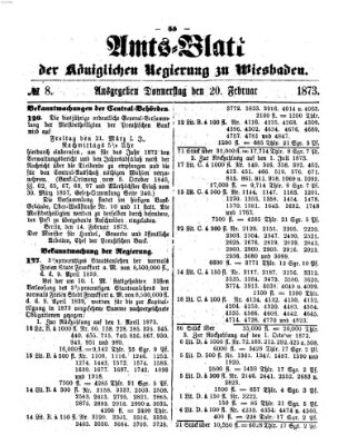 Amtsblatt der Regierung in Wiesbaden (Herzoglich-nassauisches allgemeines Intelligenzblatt) Donnerstag 20. Februar 1873