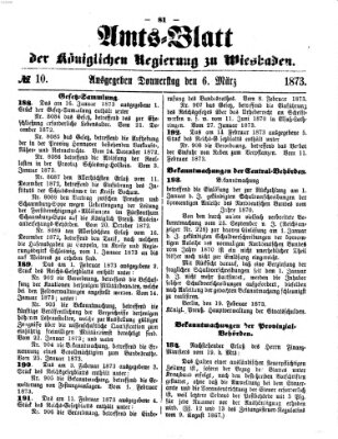 Amtsblatt der Regierung in Wiesbaden (Herzoglich-nassauisches allgemeines Intelligenzblatt) Donnerstag 6. März 1873