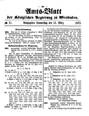 Amtsblatt der Regierung in Wiesbaden (Herzoglich-nassauisches allgemeines Intelligenzblatt) Donnerstag 13. März 1873