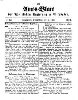 Amtsblatt der Regierung in Wiesbaden (Herzoglich-nassauisches allgemeines Intelligenzblatt) Donnerstag 5. Juni 1873