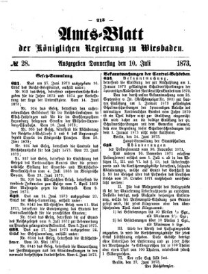 Amtsblatt der Regierung in Wiesbaden (Herzoglich-nassauisches allgemeines Intelligenzblatt) Donnerstag 10. Juli 1873