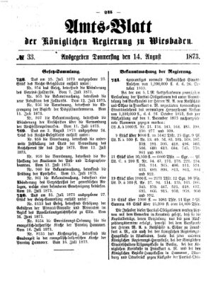 Amtsblatt der Regierung in Wiesbaden (Herzoglich-nassauisches allgemeines Intelligenzblatt) Donnerstag 14. August 1873