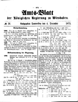 Amtsblatt der Regierung in Wiesbaden (Herzoglich-nassauisches allgemeines Intelligenzblatt) Donnerstag 4. September 1873