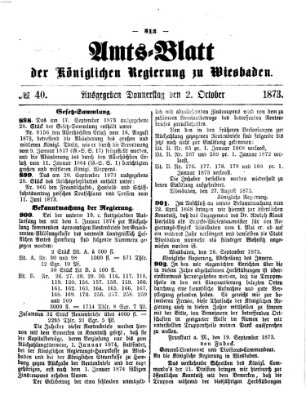 Amtsblatt der Regierung in Wiesbaden (Herzoglich-nassauisches allgemeines Intelligenzblatt) Donnerstag 2. Oktober 1873