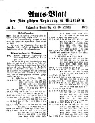 Amtsblatt der Regierung in Wiesbaden (Herzoglich-nassauisches allgemeines Intelligenzblatt) Donnerstag 30. Oktober 1873