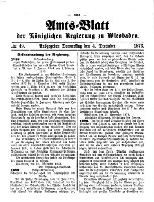 Amtsblatt der Regierung in Wiesbaden (Herzoglich-nassauisches allgemeines Intelligenzblatt) Donnerstag 4. Dezember 1873