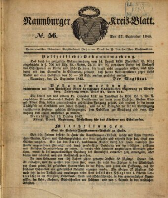 Naumburger Kreisblatt für Stadt und Kreis Naumburg Samstag 27. September 1845