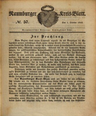 Naumburger Kreisblatt für Stadt und Kreis Naumburg Mittwoch 1. Oktober 1845