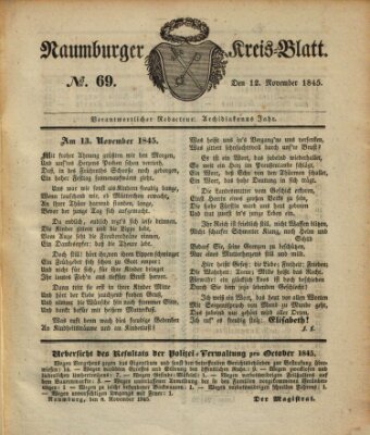 Naumburger Kreisblatt für Stadt und Kreis Naumburg Mittwoch 12. November 1845